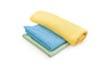 The Triple Bundle — yellow diamond weave drying towel with blue micro fibre and buffing cloths