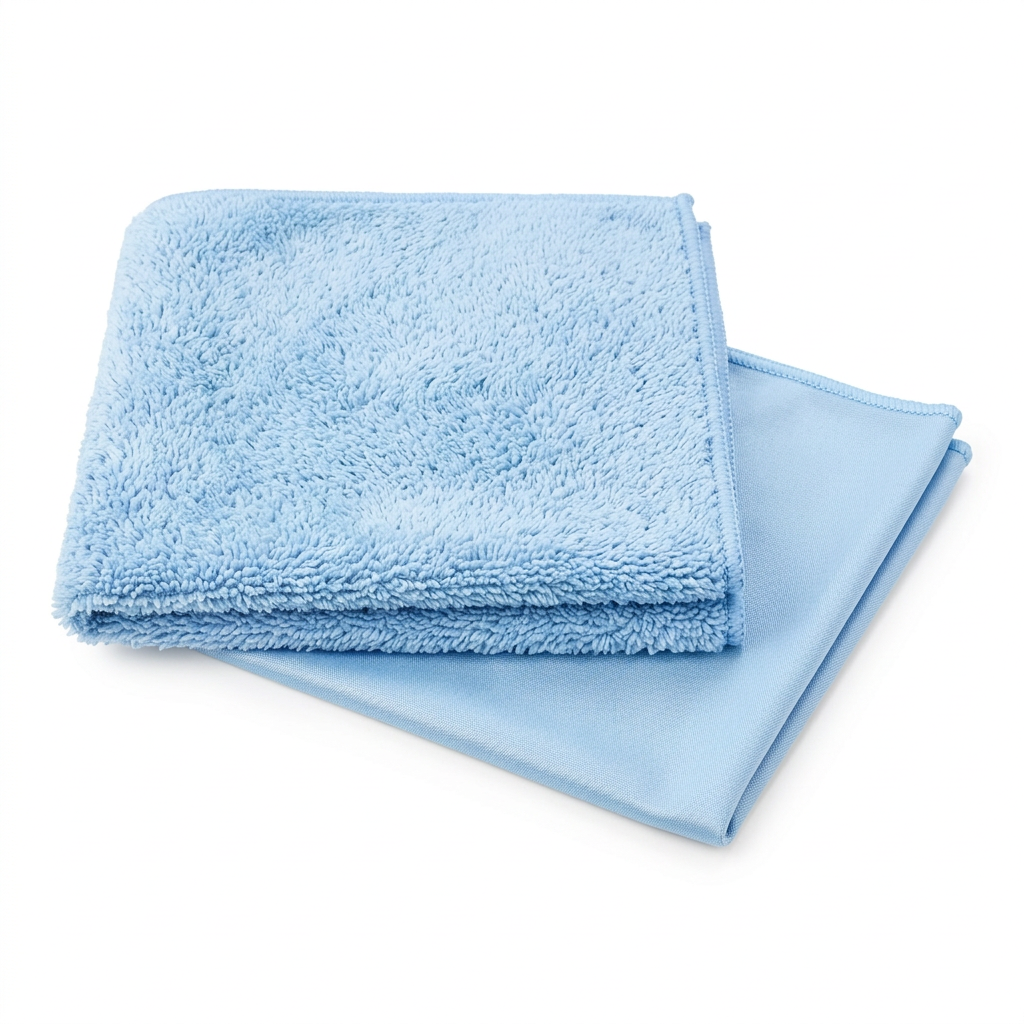 The Dynamic Duo - two pale blue microfibre cloths, one fluffy and one silky